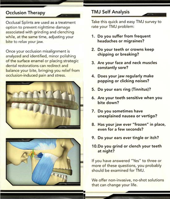 Providence Prosthodontics in Orange, CA's TMJ Self Analysis Sheet 1